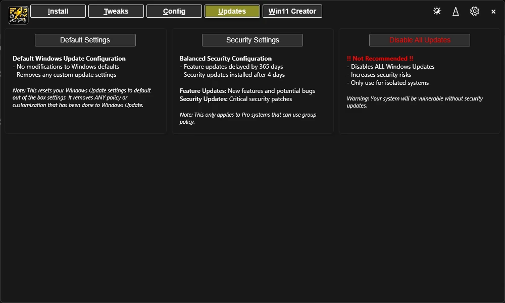 Essentials Updates Interface