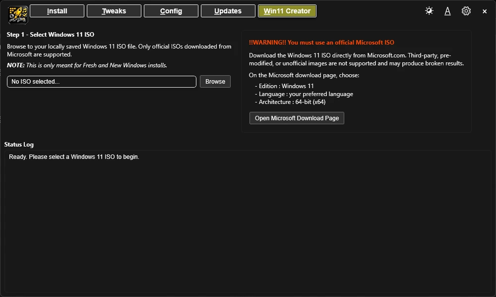 Essentials Win11 Creator Interface